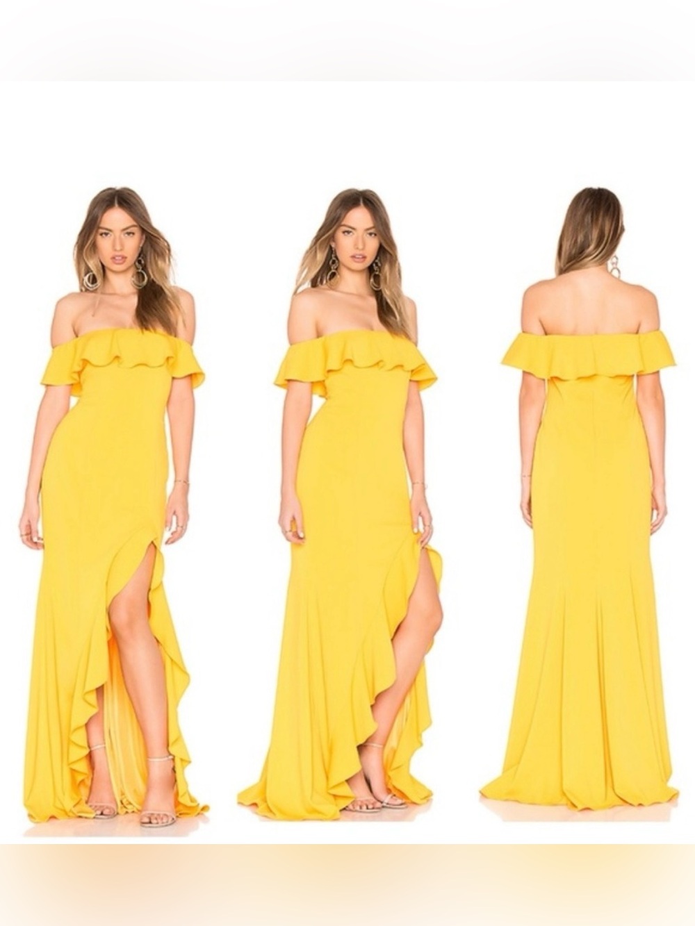 JAYGODFREY Mustard Yellow Ruffle Off-Shoulder Maxi Dress